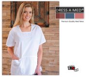 Dress A Med Solid Embroidered Square Neck Scrub Top Set- White Dress A Med Solid Embroidered Square Neck Scrub Top Set- White