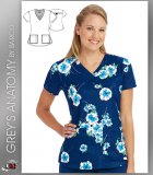 Grey's Anatomy Women's V-Neck Blueberry Flower Print Scrub Top