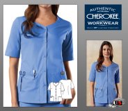 Cherokee Workwear's Button Up Solid Scrub Top