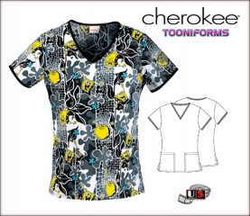 Cherokee Tooniforms V-Neck Top in Wild About Bob