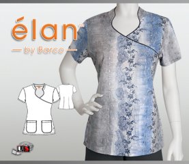 Barco Elan Printed Top Delia 2 Pocket Mock Wrap Mandarin Collar