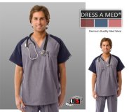 Dress A Med Solid Contrast V-Neck Scrub Top - Denim Dress A Med Solid Contrast V-Neck Scrub Top - Denim