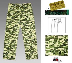 Cherokee Camouflage Print Scrub Uniform Drawstring Pants