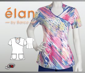 Barco Elan Printed Top Celina 2 Pocket Mock Wrap Mandarin Collar