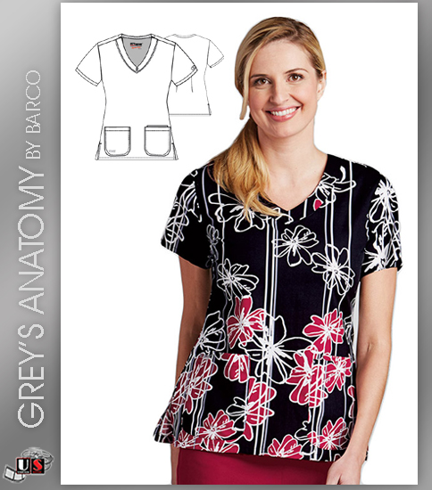 Signature by Grey's Anatomy Women's V-Neck Floral Print - Onyx - Click Image to Close