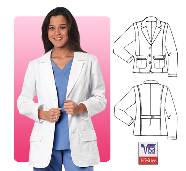 Barco's 28" Women's Button Flap-Pocket Short-Length Lab Coat