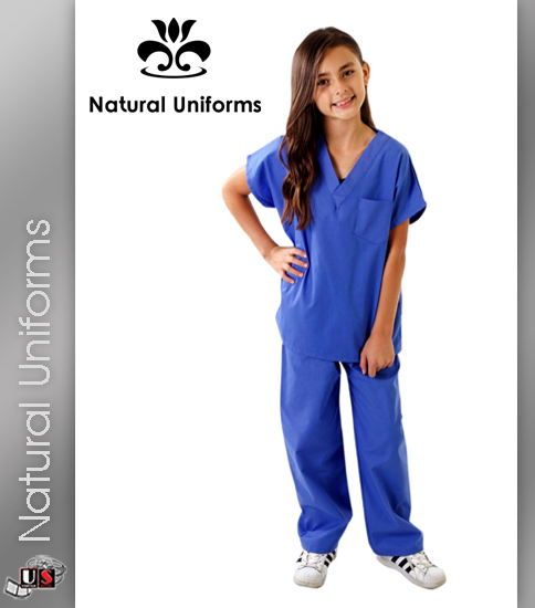Natural Uniforms Childrens Unisex Solid Scrubs Set - Ceil Blue - Click Image to Close