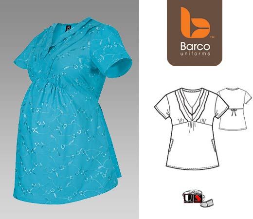 Barco Blossom Turquoise Ruffled Maternity Printed Scrub Top
