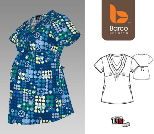Barco Bubbly Ruffled Maternity Printed Scrub Top