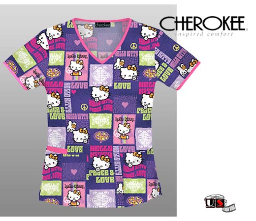 Hello Kitty Cherokee Mock Wrap Scrub Top - Hello Kitty Love