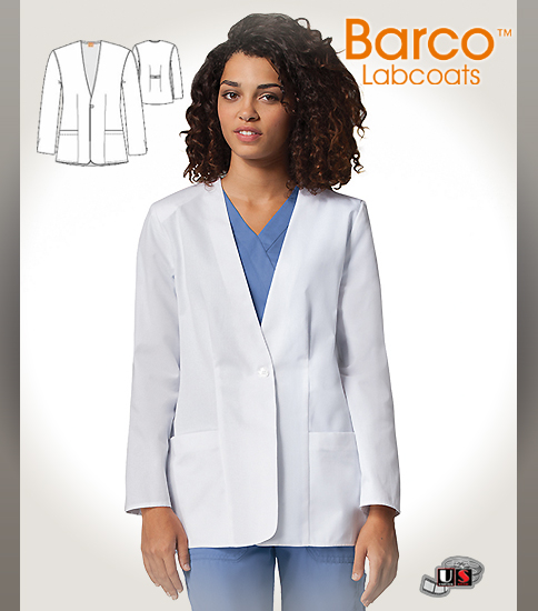 Barco Prima White 28" Womens 2 Pockets Short-Length Lab Coat - Click Image to Close
