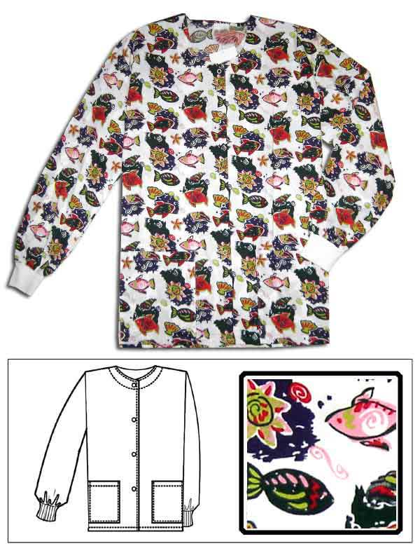 Printed Scrub Jacket - Fish