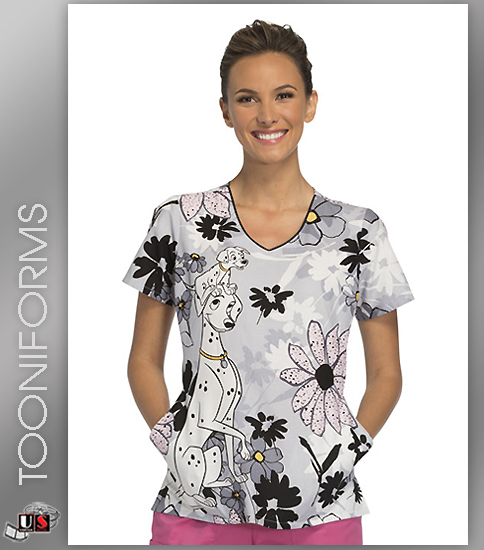 Cherokee Tooniforms A Stroll In The Park Women's V-Neck Short S - Click Image to Close