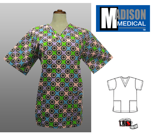Madison Medical Printed V-Neck Scrub Top - GEP - Click Image to Close