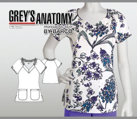 Greys Anatomy Lily 3 Pocket Raglan V-Neck Printed Top - LLY