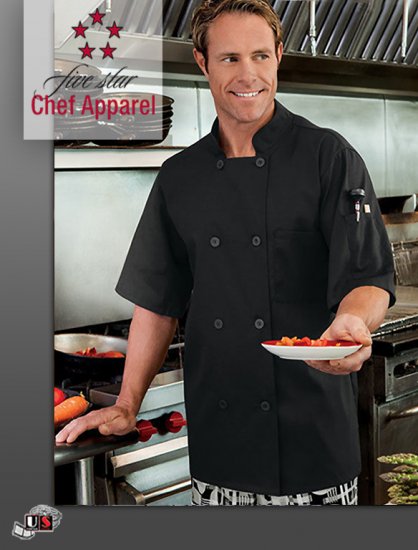 Five Star Chef Apparel Mens Moisture Wicking Mesh Back Chef Coat - Click Image to Close