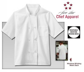 Five Star Chef Apparel Mens Moisture Wicking Mesh Back Chef Coat