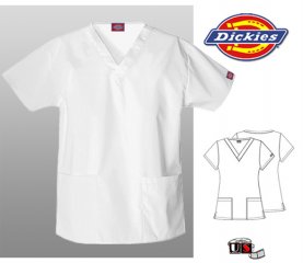 Dickies Classic Missy V-Neck Scrub Top White