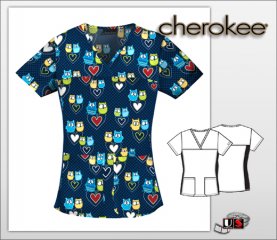 Cherokee Printed Hoo Loves You Baby V-Neck Knit Panel Top
