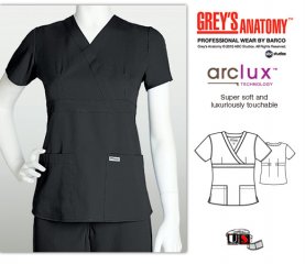 Grey's Anatomy 3 - Pocket Mock Wrap Scrub Top Black