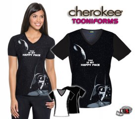 Cherokee Tooniforms Darth Vader V-Neck Knit Panel Top