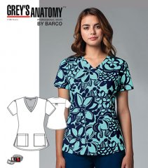 Grey's Anatomy Women's Simplicity 2 Pocket Square Neck Print Top