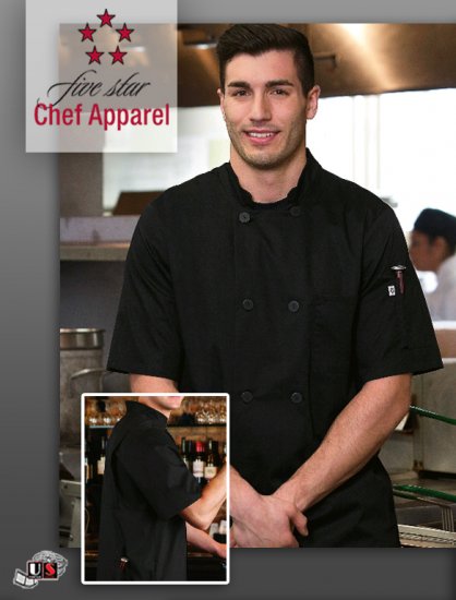 Five Star Unisex Short Sleeve Stretch Executive Chef Coat - Click Image to Close