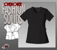 Cherokee Fashion Solids Mock Wrap Embroidered Top in Black