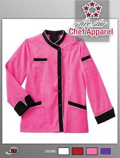 Five Star Chef Apparel Ladies Long Sleeve Executive Coat -PPink - Click Image to Close