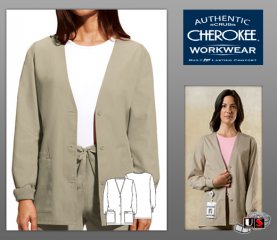 Cherokee Workwear's Button Front Cardigan Warm-Up