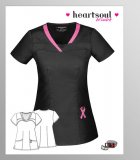 HeartSoul Breast Cancer Awareness 3-Pocket Woven Scrub Top Black