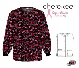 Cherokee Caring For The Cause Prntd Jewel Neck Snap Frnt Warm-Up