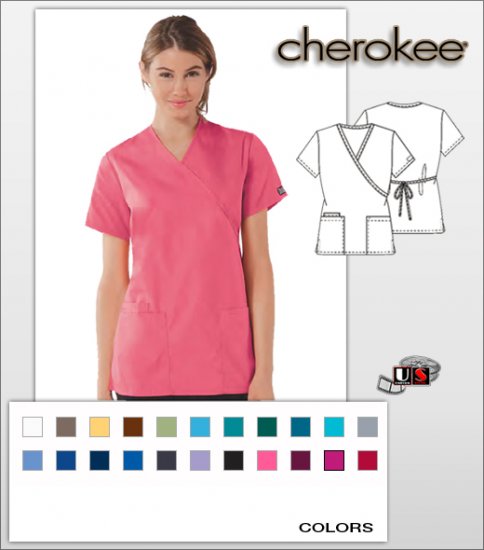 Cherokee Workwear's Solid Mock Wrap Tunic Scrub Top - Click Image to Close