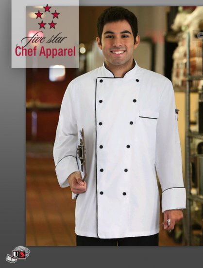 Five Star Executive Chef Uniform Coat - White - Click Image to Close