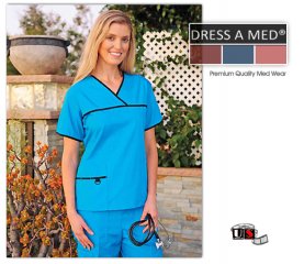 Dress A Med Solid V-Neck Top Nursing Scrub Set - Turquoise