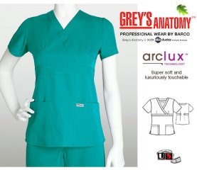 Grey's Anatomy 3 - Pocket Mock Wrap Scrub Top Teal