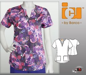 ICU Barco Pricilla Printed Top 3 Pocket Mock Placket