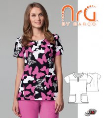 NRG by Barco Lucy Zipper Scoop Neck Print Scrub Top
