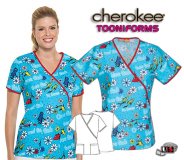 Cherokee Tooniforms One Two Red Blue Mock Wrap Scrub Top