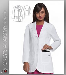 Greys Anatomy Womens Plain 32" 3 Pocket Fitted Front Lab Coat
