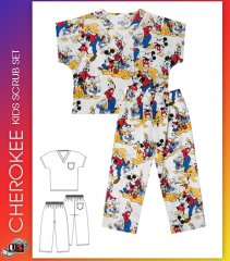 CHEROKEE Unisex Tooniform Kids Top and Pant Scrub Set in Mickey