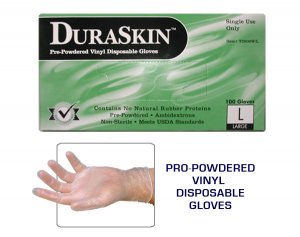 DuraSkin Pre-Powdered Vinyl Disposable Gloves