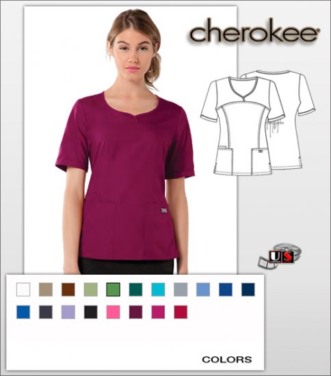 Cherokee Workwear's Solid Novelty V-Neck Scrub Top - Click Image to Close