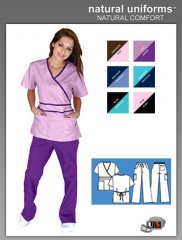Natural Uniforms Solid Mock-Wrap Contrast Trim Top-Lilac-Orchids
