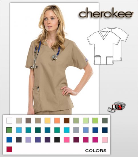 Cherokee Workwear's V-Neck Solid Scrub Top - Click Image to Close