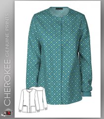 Cherokee Genuine Dots For Sure Teal Snap Front Warm-Up Jacket
