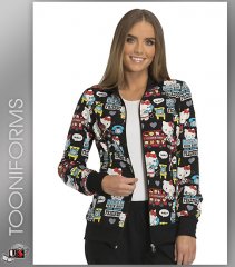 Cherokee Tooniforms Hello Friends Zip Front Warm-Up Jacket