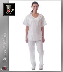 409-DRSS DRESS A MED Glamorous White Wrinkle Free Scrub Set
