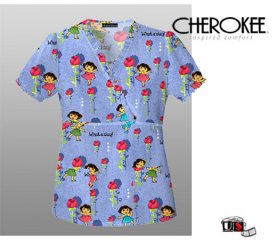 Nickelodeon Dora Cherokee Mck Wrp Ruffle Tunic Scrub Top-Que Dia