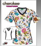 Cherokee Tooniforms The Gang's All Here V-Neck Knit Panel Top